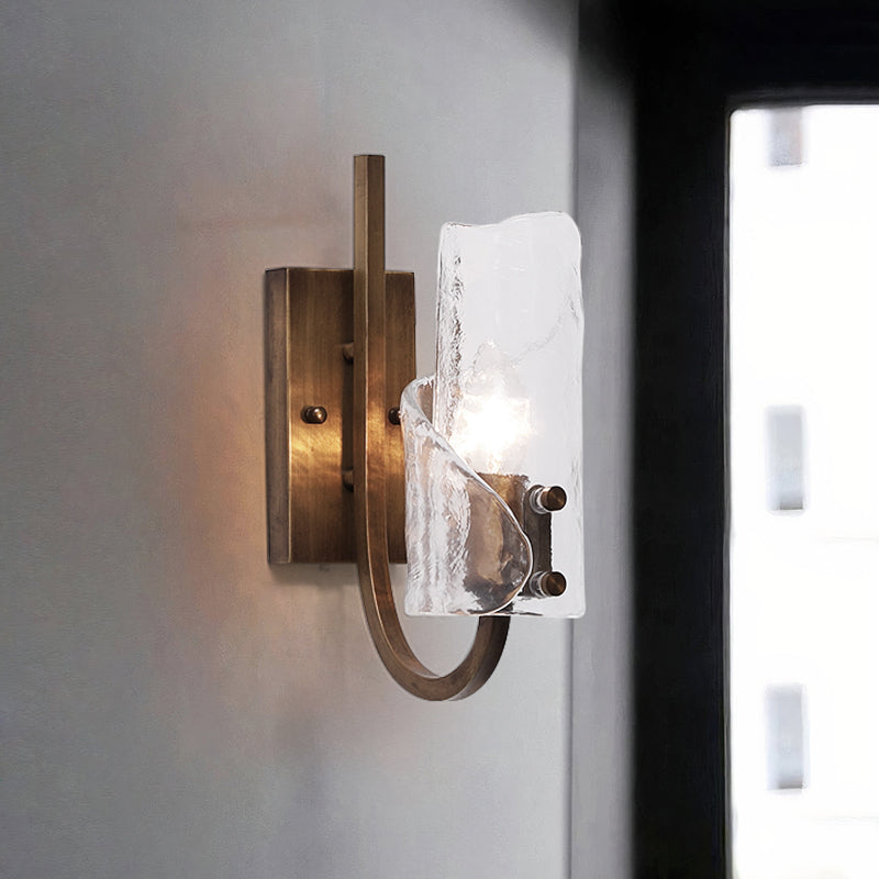 Retro Copper Handcrafted Glass Wall Lamp with Enchanting Water Wave Texture For Corridor 2